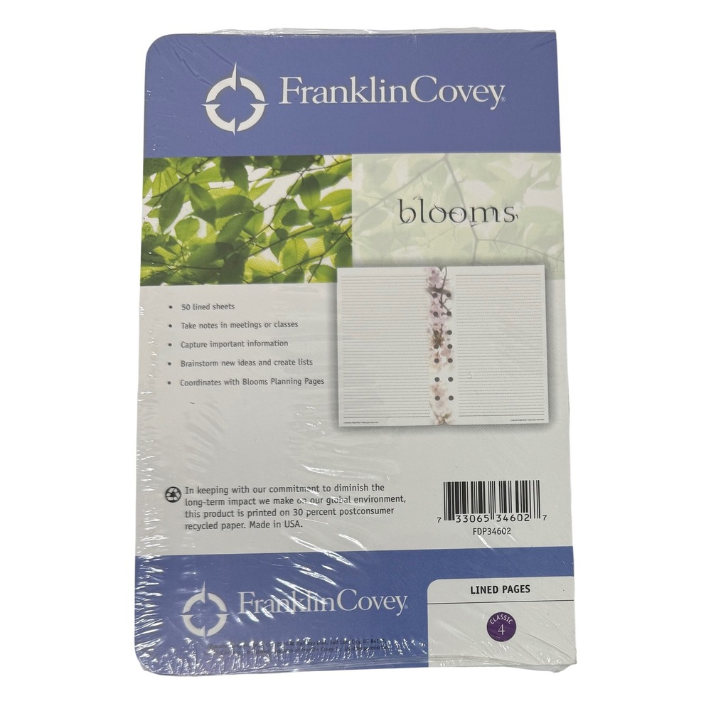 FranklinCovey Blooms Classic 4 Lined Pages 50 Sheets Floral FDP34602 NEW
